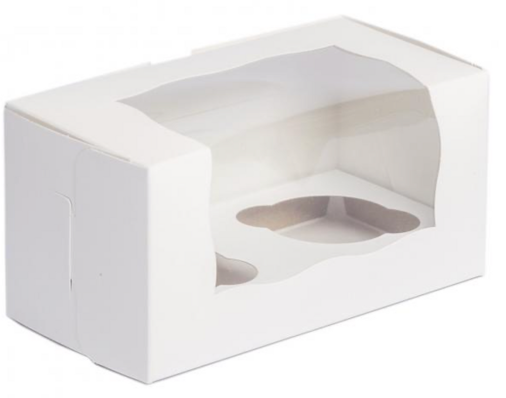 White window Box 8 x 4 x 4 Inch  - fits 2 Cupcakes