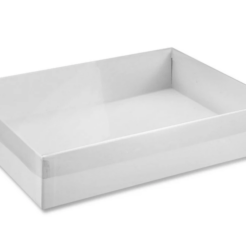 Clear Lid Boxes with White Base - 10 x 7 x 2"