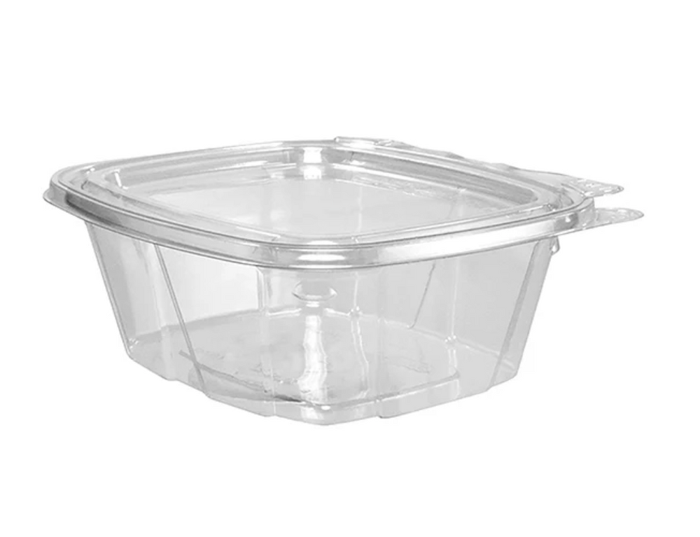 Dart 16 oz Clear Hinged Tamper-Resistant Container with Flat Lid