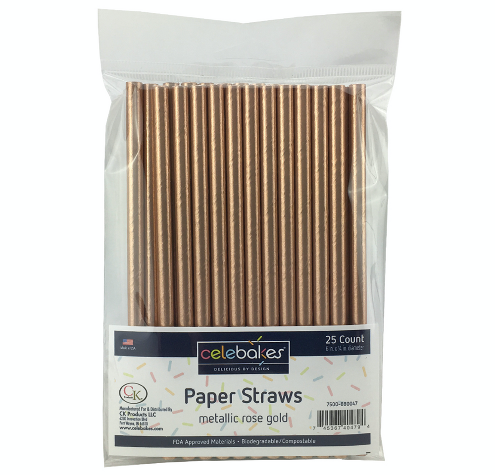 Metallic Rose Gold Paper Straws