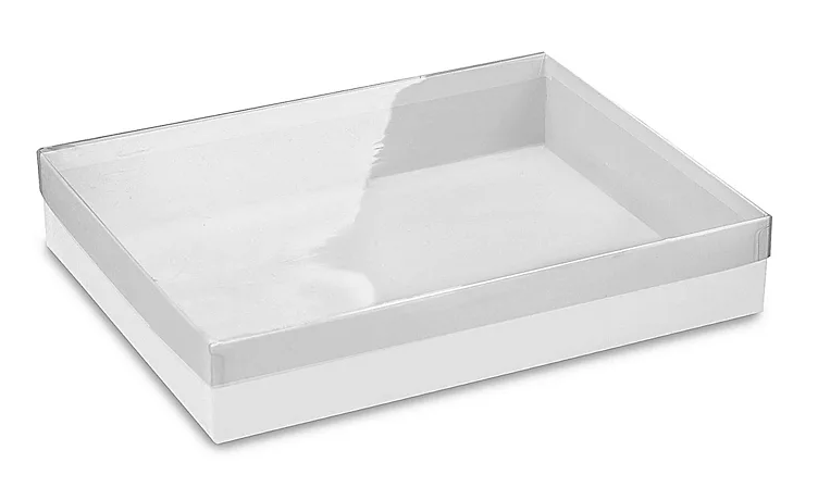 Clear Lid Boxes with White Base - 11 1⁄4 x 8 3⁄4 x 2"